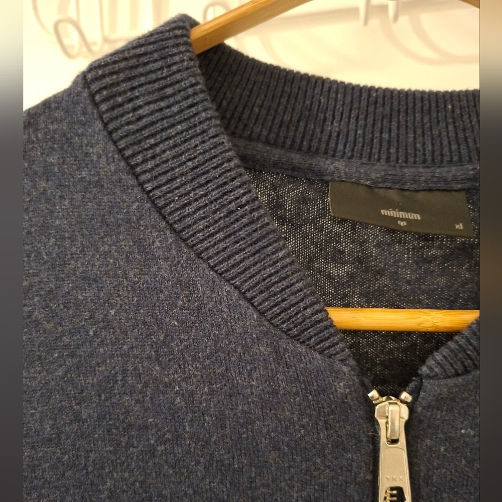 Minimum Men's Heathered Dark Blue Knit Zip-Up Sweater (Size XL) - Picture 2 of 6